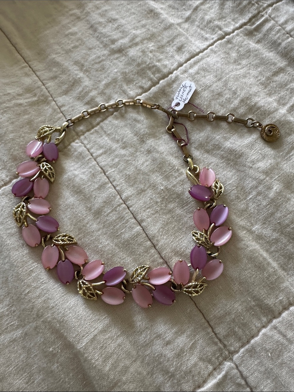 Liner Gold Leaf Pink & Lavender Petal Necklace